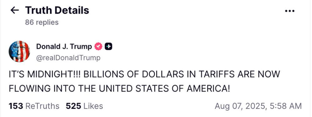 Il presidente degli Stati Uniti Donald Trump su Truth.