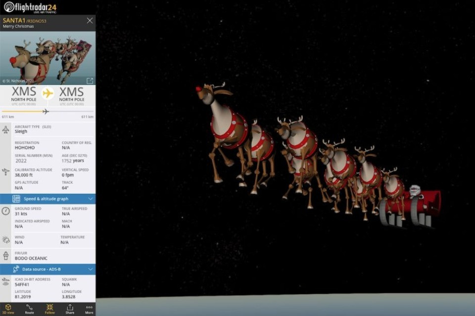 Dove si trova Babbo Natale? Te lo dice Flightradar24
