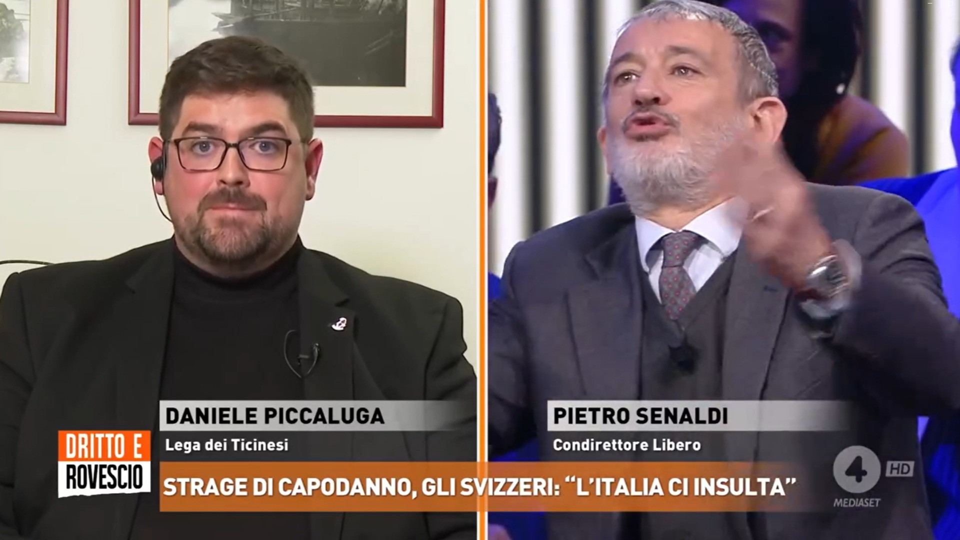 Piccaluga attaccato su Rete4: «Non possiamo criticare la Svizzera? Il rogo di Crans è colpa degli australiani?»