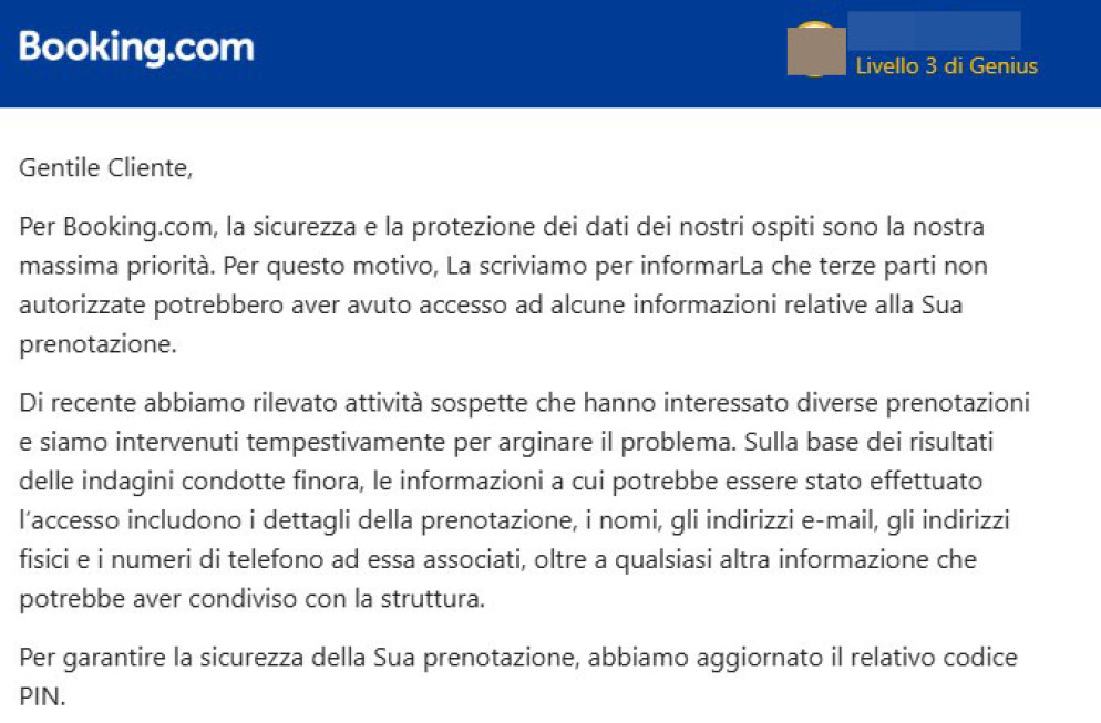 Uno screenshot della mail ricevuta anche da utenti ticinesi.