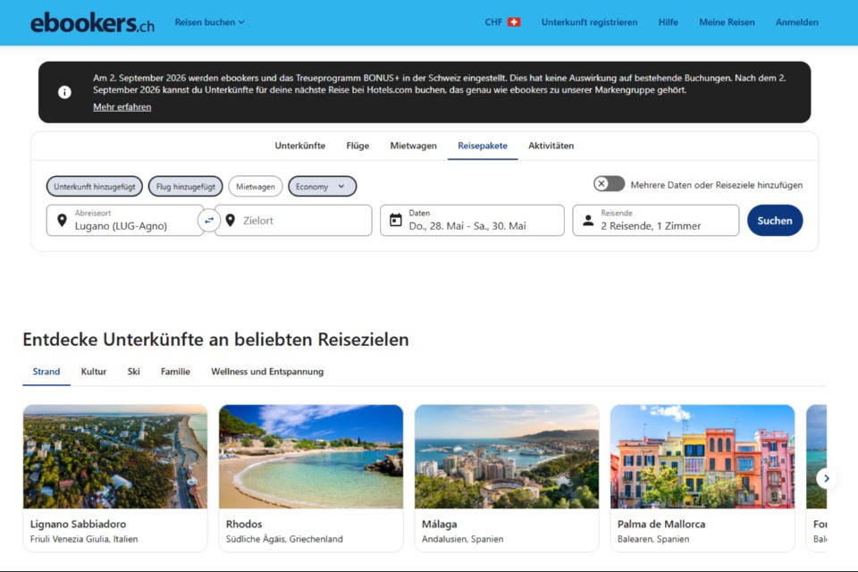 Ebookers chiude in Svizzera dal 2 settembre