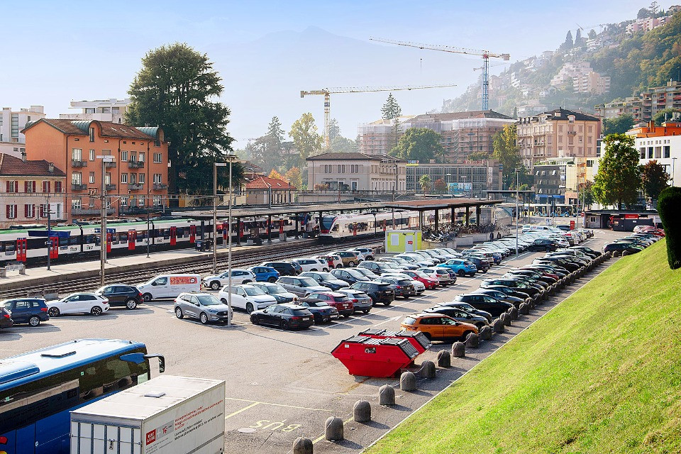 Nodo intermodale alla stazione di Locarno, si guarda a nord