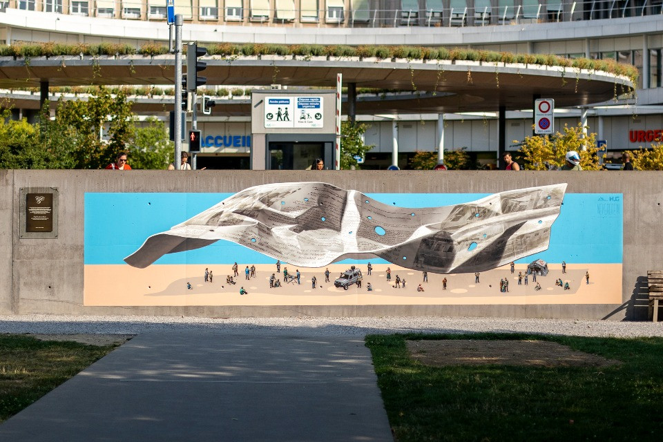 «Proteggere gli ospedali non può restare sulla carta»: il nuovo murale dei NEVERCREW a Ginevra