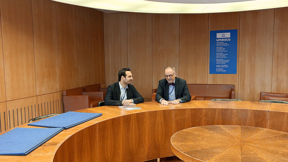 Nicola Pini, sindaco della Città di Locarno, con l’ambasciatore Benedikt Wechsler, delegato permanente per la Svizzera in seno all’Organizzazione delle Nazioni Unite per l’Educazione, la Scienza e la Cultura © Città di Locarno